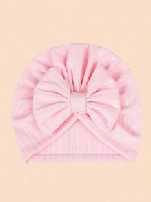 1入組嬰兒新生兒純色四向彈力蝴蝶結帽子 - 粉色 - 查看 1