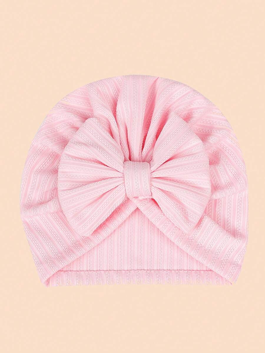 1入組嬰兒新生兒純色四向彈力蝴蝶結帽子 - 粉色 - 查看 1
