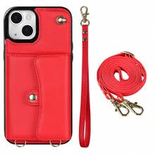 AWQUER Crossbody Wallet Back Case Compatible With IPhone 15 14 Plus 13 12 Mini 11 Pro Max 8 7 Plus SE 5G 2020 2022 With Hand Strap, PU Leather With Credit Card Slots Holder Kickstand Shockproof Phone Cover - Red - View 14