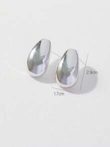 简约奢华时尚金属光滑仿珍珠耳环夸张个性耳钉首饰 - 銀色 - 查看 5