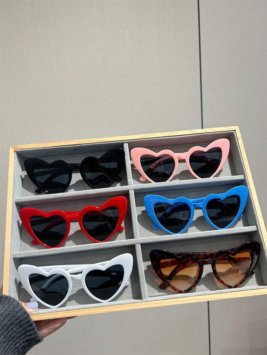 6pcs Women's Heart Shaped Vintage Fashion Glasses With Multi-Color Combinations - Multicolor - View 1