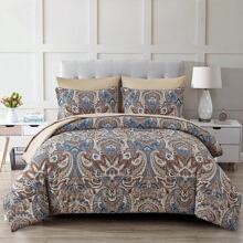 7 Pieces Paisley Comforter Set Queen King Bed In A Bag Comforter, Brown/Blue/Green/Pink Boho Paisley Pattern Bedding Soft Microfiber Queen Size Comforter With Sheet & Pillowcase,Wedding Items,Valentines Day Home Bed Room Decor,Easter Gifts,All Season - Brown - View 2