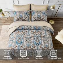 7 Pieces Paisley Comforter Set Queen King Bed In A Bag Comforter, Brown/Blue/Green/Pink Boho Paisley Pattern Bedding Soft Microfiber Queen Size Comforter With Sheet & Pillowcase,Wedding Items,Valentines Day Home Bed Room Decor,Easter Gifts,All Season - Brown - View 4