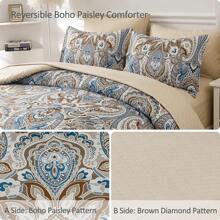 7 Pieces Paisley Comforter Set Queen King Bed In A Bag Comforter, Brown/Blue/Green/Pink Boho Paisley Pattern Bedding Soft Microfiber Queen Size Comforter With Sheet & Pillowcase,Wedding Items,Valentines Day Home Bed Room Decor,Easter Gifts,All Season - Brown - View 3