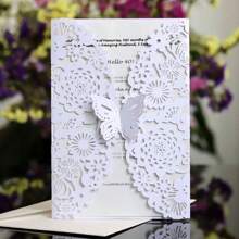 25入組激光切割蝴蝶造型邀請卡,婚禮生日十五歲派對洗禮裝飾用品（不含內卡和信封） - 白色 - 查看 1