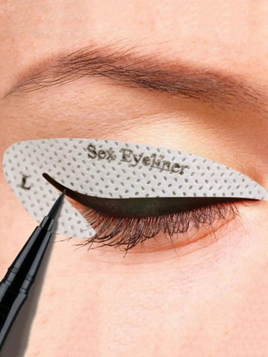 4入組眼部化妝模板,無紡布眼線貼紙,眼線模具輔助工具 - 黑與白 - 查看 1