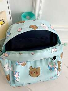 Cartoon Bear Printed Children's Backpack, Cute Toddler Kindergarten Schoolbag For Outdoor Activities, Large Capacity - Green - View 9