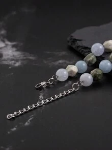 1pc Exquisite Elegant Fashionable Stainless Steel Chain & Green/Blue Jade Beaded Bracelet, Men Party Gift - Multicolor - View 4