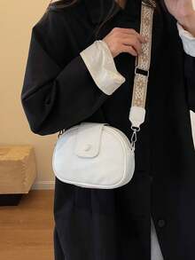 low tea 1個純色pu材質可攜式磁扣時尚斜背包,適合女性日常使用 - 白色 - 查看 5