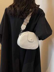 low tea 1個純色pu材質可攜式磁扣時尚斜背包,適合女性日常使用 - 白色 - 查看 6