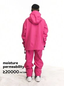 VECTOR MOTION 情侶款保暖抗寒斗篷式滑雪套裝：連帽滑雪外套和褲子,男女皆宜,防風、防水、輕便、保暖、透氣、耐用、舒適,適用於滑雪和滑板運動 - 粉色 - 查看 3
