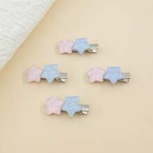 2入組可愛甜美女孩五角星和糖果色鱷魚夾 - 藍粉紅色 - 查看 1