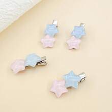 2入組可愛甜美女孩五角星和糖果色鱷魚夾 - 藍粉紅色 - 查看 2