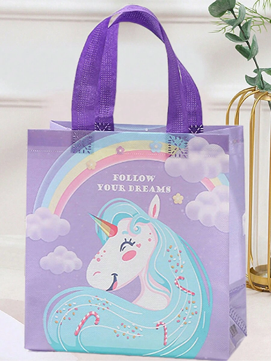 3入組彩虹獨角獸禮物包裝無紡布便攜袋,附上生日祝福語 - 紫色 - 查看 1