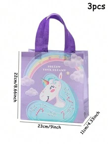 3入組彩虹獨角獸禮物包裝無紡布便攜袋,附上生日祝福語 - 紫色 - 查看 2