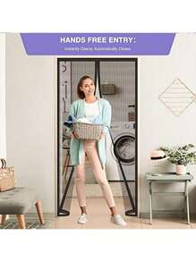 1入組聚酯纖維門簾磁性柔軟紗簾防磨磁條夏季防蚊加密刺繡紗簾柔軟門簾自粘門簾不帶彩邊 - 黑色 - 查看 3