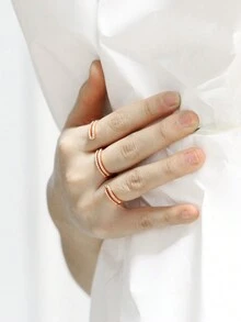 OHMMHO 1pc Fashionable Rose Gold Plated Women's Ring Embedded With Adjustable Ring Gift - Rose Gold - View 8