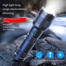 Flashlight Aluminum Alloy Charging Strong Light LED Flashlight Outdoor Lighting Power USB - Black - View 1