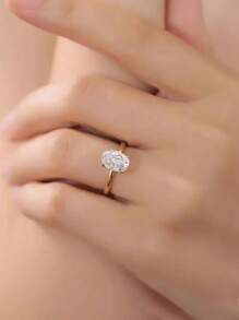 1 chiếc nhẫn đính hôn/nhẫn cưới hình bầu dục sáng bóng 5 carat, bạc sterling 925, nhẫn hứa hẹn/nhẫn vĩnh cửu dành cho nữ, quà tặng trang sức tinh tế. - Vàng - Xem 5