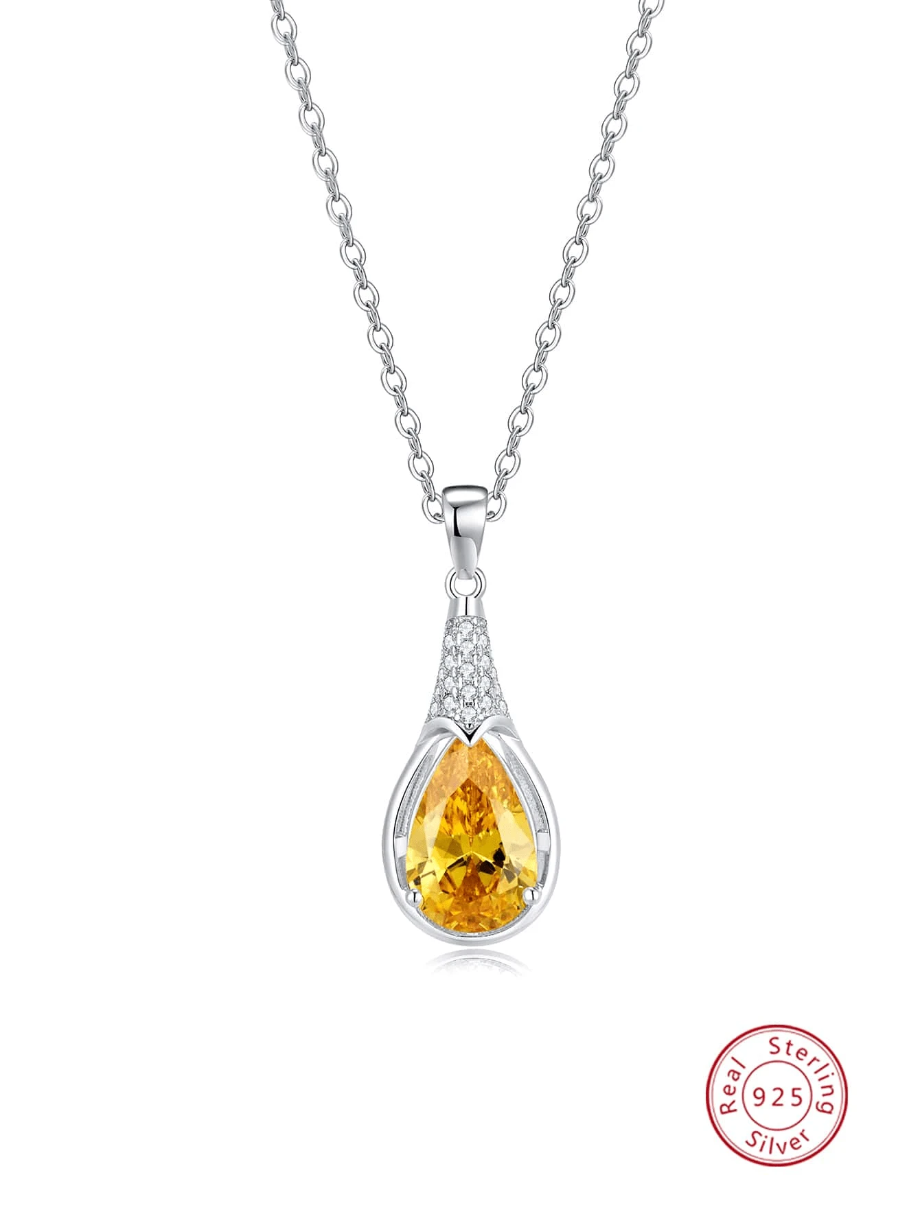 1pc Elegant Luxury Sterling Silver & Cubic Zirconia Necklace Suitable For Women's Daily Wear, Party, Commuting, Christmas Gift - Yellow - View 1