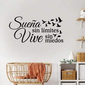 1pc Motivational Quote Spanish Wall Sticker, Suitable For Study, Bedroom Home Decor, Dream Without Limits!