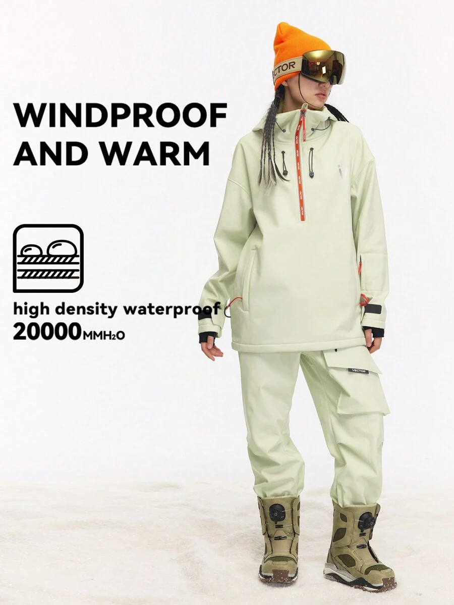 VECTOR MOTION Fleece Ski Suit Set For Men And Women, Hooded Ski Jacket