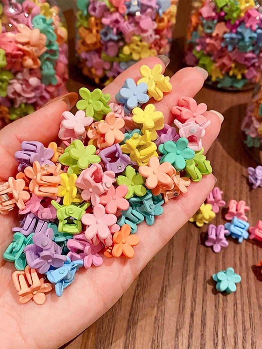 50pcs/Pack Mini Hair Claw Clip Decorated With Stars, Flowers, Rabbits