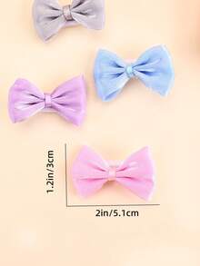 8个粉色发夹，女孩纯色亮面缎面蝴蝶结发夹，全衬里，适合儿童，婚礼派对装饰，可爱发饰，儿童宝宝发夹 - 藍色紫色粉灰色 - 查看 5