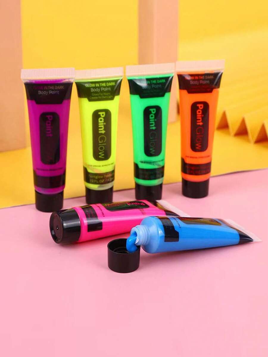 6 Tubes Glow In The Dark Body Paints, Neon Fluorescent Glow In Dark Party Supplies UV Glow Blacklight Neon Face And Body Paint, - Multicolor - View 1