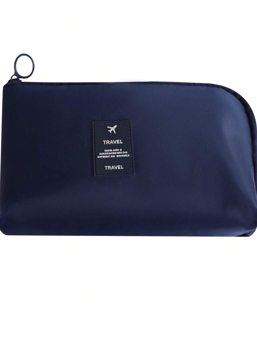 1pc Digital Product Storage Bag Shockproof Data Cable & Earphone Pouch - Navy Blue - View 1