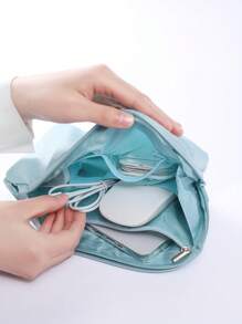 1pc Digital Product Storage Bag Shockproof Data Cable & Earphone Pouch - Navy Blue - View 3