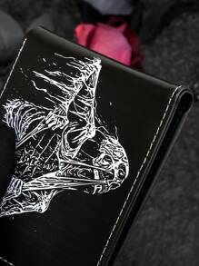 1pc Black PU Skull Design Wallet With Two Folded Zipper PUnk Style Pirate Goth Wallet Halloween For Men Wallet Purse Wallet Men Wallet Leather - Black - View 7