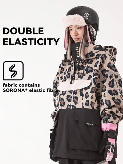 VECTOR MOTION Unisex Hooded Ski Jacket, Windproof, Waterproof, Reflective Tape Design, Wear-Resistant, Breathable, Stretchy, Made With Lightweight & Warm Biofleece Material, Half-Zip Sweatshirt, For Both Skiers And Snowboarders Ski Outfits