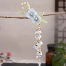 1pc Tassel Decor Hair Clip, Matchable With Hanfu, Soft Color, Faux Pearl Texture, Suitable For Making Formal Hairstyles And Female Dress Accessories - Blue - View 2