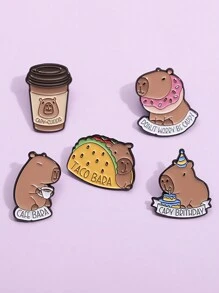 5入組可愛卡比巴拉搪瓷胸針,定制donut Worry Be Cappy胸針,卡通動物珠寶禮物,適合兒童和朋友 - 彩色 - 查看 3