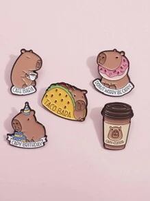 5入組可愛卡比巴拉搪瓷胸針,定制donut Worry Be Cappy胸針,卡通動物珠寶禮物,適合兒童和朋友 - 彩色 - 查看 2