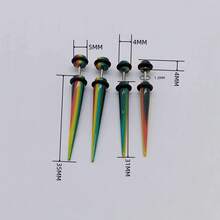 4入組流行的紅、綠、黃三色組合的丙烯酸耳洞穿環：不銹鋼杆,低過敏性,假扁平、圓形和錐形耳環（4mm-5mm） - 紅綠燈假耳擴 - 查看 2