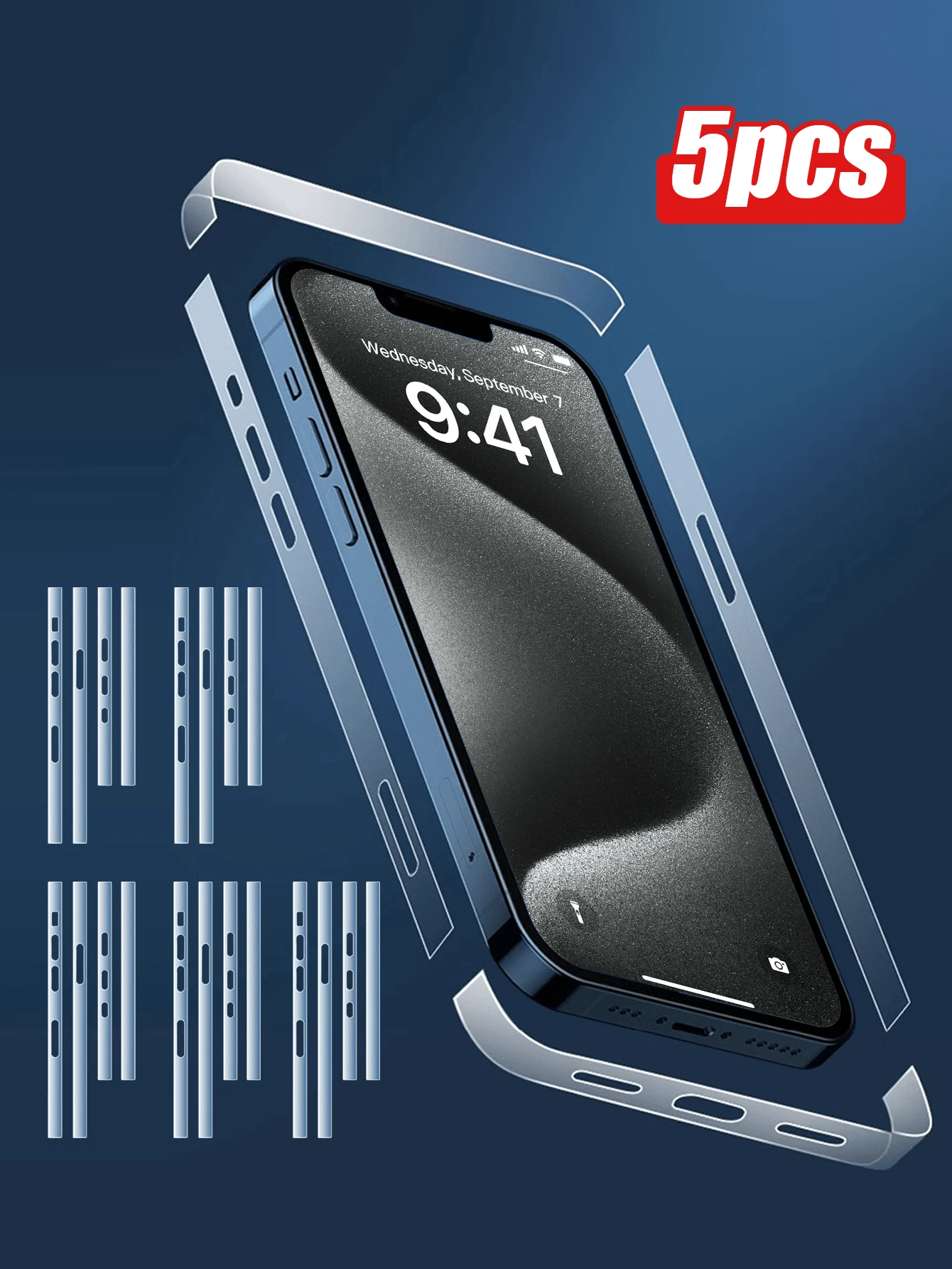 5片装苹果手机边框保护膜，0.1毫米厚，防刮耐磨，兼容 16/16Pro/16Plus/16ProMax/15/15 Plus/15 Pro/15 Pro Max/14/4 Plus/4 Pro/14 Pro Max/13/13 Pro/13 Pro Max/12/12 Pro/12 Pro Max/17/17 Air/17 Pro/17 Pro Max - 無色 - 查看 1