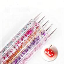 Set de 5 piezas de herramientas de punteado de uñas de doble extremo con soporte de bolígrafo de cristal para arte de uñas, un imprescindible para el salón de uñas - Multicolor - Ver 1