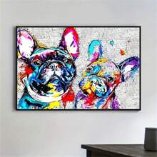 1件，彩色法國鬥牛犬裝飾畫，抽象動物海報室內牆畫，油畫布畫，不帶框架 - 灰色 - 查看 3