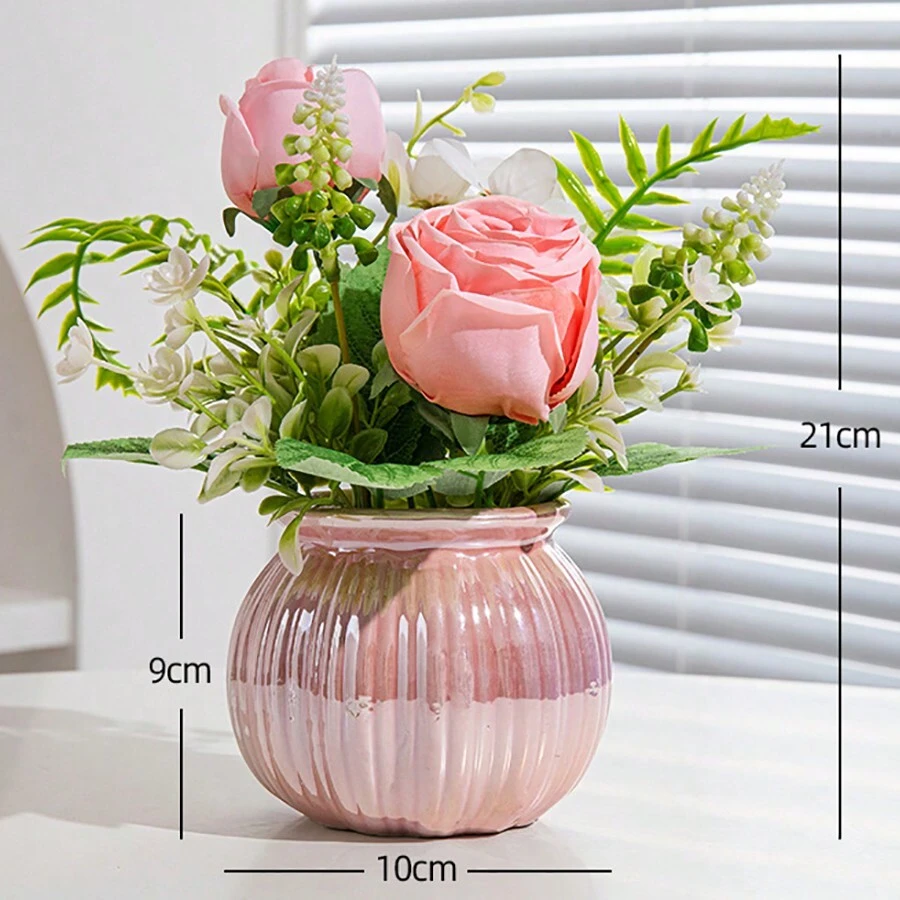 Simulated Potted Plants, Miniature And Fresh Style Fake Flower Pot Set, Home Desk Room Decoration For Living Room Office - Type C - View 1