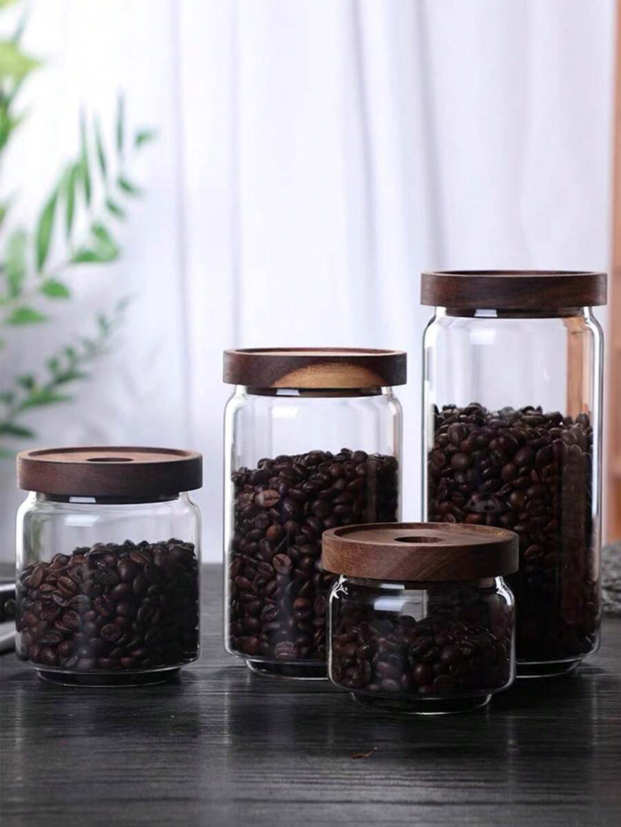 Glass Storage Jar, Kitchen Food Grain Coffee Bean Tea Leaf Sealed Transparent Canister For Storage & Organization - Brown - View 1