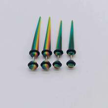 4入組流行的紅、綠、黃三色組合的丙烯酸耳洞穿環：不銹鋼杆,低過敏性,假扁平、圓形和錐形耳環（4mm-5mm） - 紅綠燈假耳擴 - 查看 6