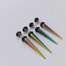 4入組流行的紅、綠、黃三色組合的丙烯酸耳洞穿環：不銹鋼杆,低過敏性,假扁平、圓形和錐形耳環（4mm-5mm） - 紅綠燈假耳擴 - 查看 8