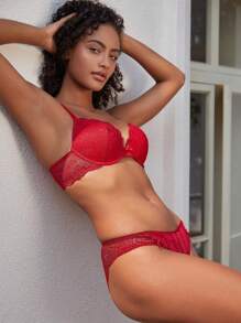 Wingslove Sujetador con aros de encaje con relleno y efecto push up para mujer, lencería