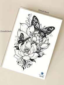 STARTTOOS 1 Pieza Gran Tatuaje Temporal Negro Con Diseño De Flor Y Mariposa Para Brazo, Pecho, Abdomen, Espalda - Negro - Ver 6