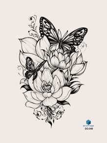 STARTTOOS 1 Pieza Gran Tatuaje Temporal Negro Con Diseño De Flor Y Mariposa Para Brazo, Pecho, Abdomen, Espalda - Negro - Ver 4