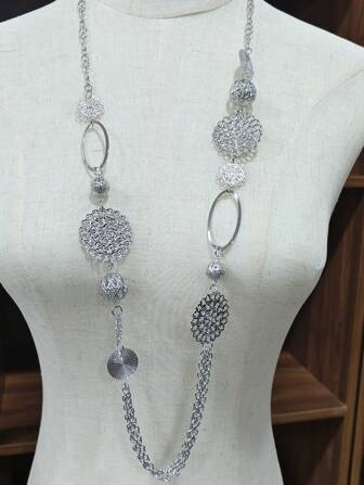 European And American Style Retro Sexy Hollow Out Round Ball Long Necklace With Geometric And Bohemian Design, Suitable For Sweaters