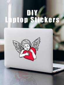 1 件浪漫手繪風格丘比特抱著心和睡覺貼紙 Pvc 筆記本和筆記型電腦外殼,適合 Diy,情人節禮物的好選擇