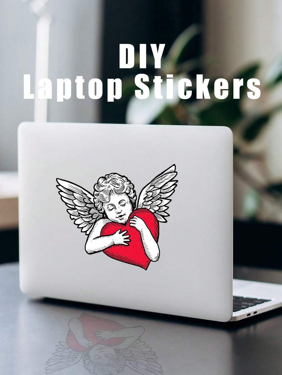 1 件浪漫手繪風格丘比特抱著心和睡覺貼紙 Pvc 筆記本和筆記型電腦外殼,適合 Diy,情人節禮物的好選擇